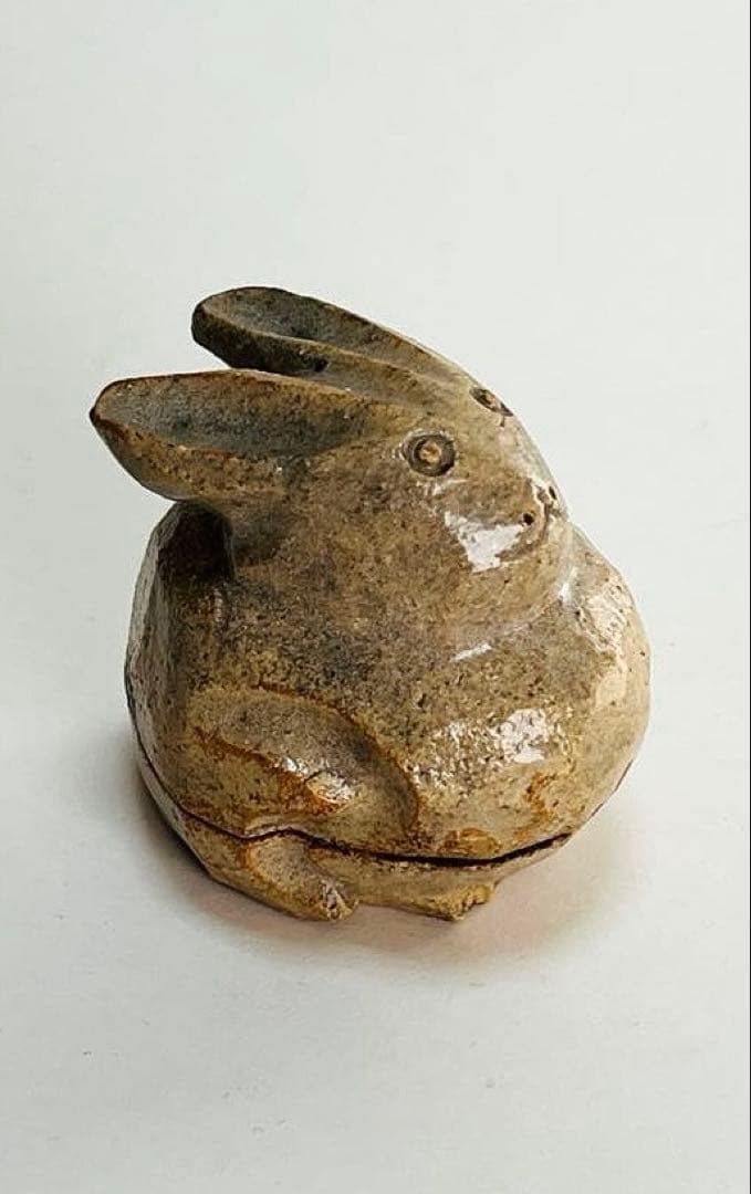 新品未使用　萩焼　香合　兎　二重箱