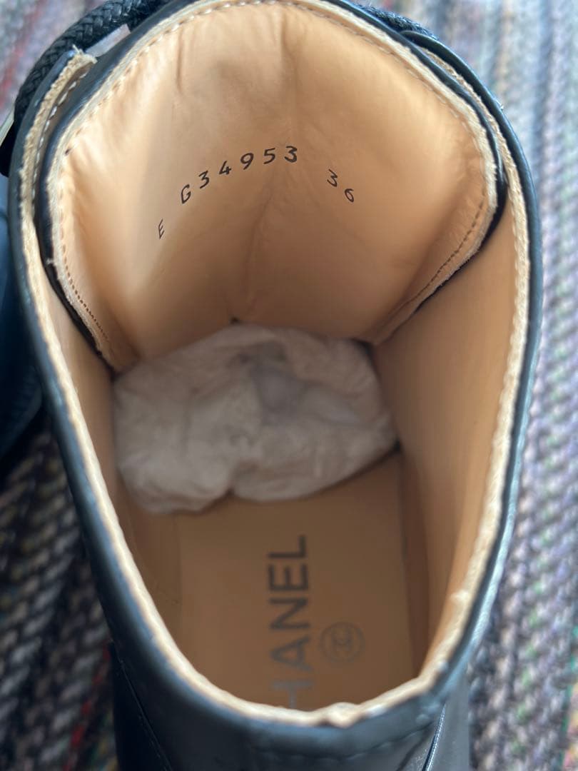 シャネル CHANEL ココマーク ショートブーツ チャンキーヒール 革 黒