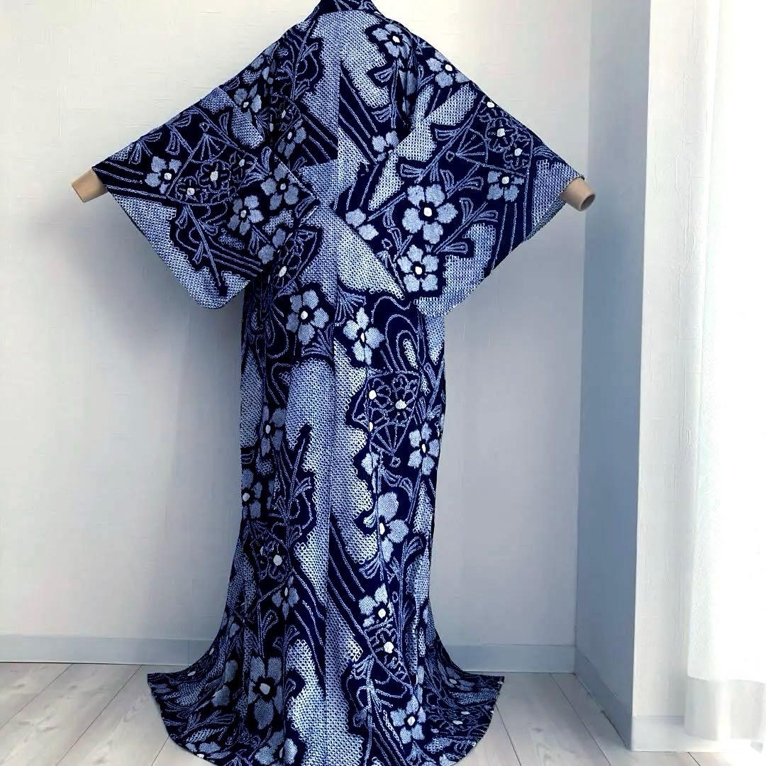 poko 有松絞り・有松鳴海絞り浴衣　手縫い　花繋ぎ　身丈154 No55