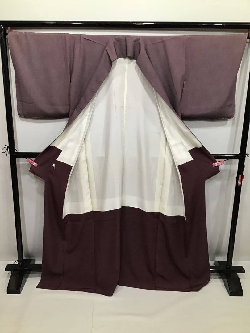 【1592】江戸小紋　極鮫　深紫　袷　しつけ糸付き　ゆったりサイズ