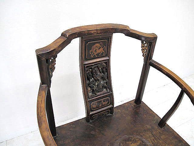 清末民初期頃 中国古典 官帽椅 人物彫刻 硬木 古家具 中国古玩　李朝家具