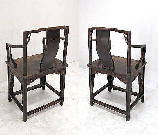 清末民初期頃 中国古典 官帽椅 人物彫刻 硬木 古家具 中国古玩　李朝家具