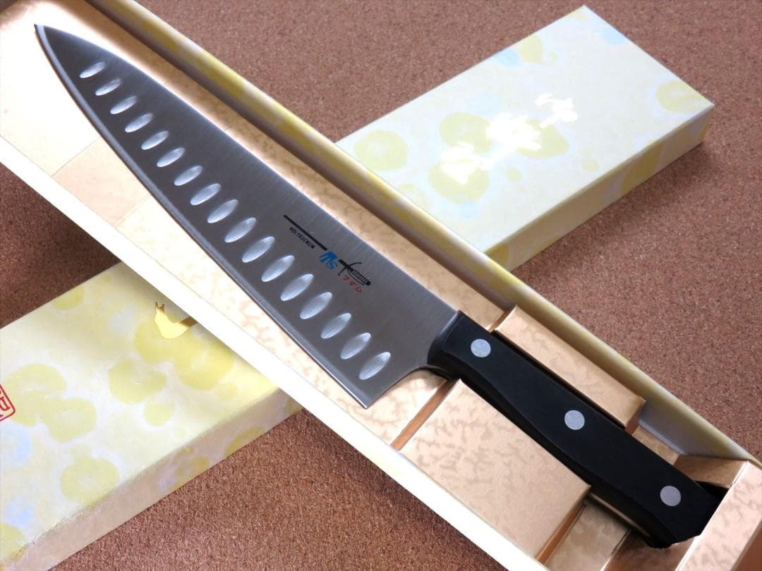 関の刃物 サーモン牛刀 200mm クロムモリブデン ディンプル 両刃万能包丁