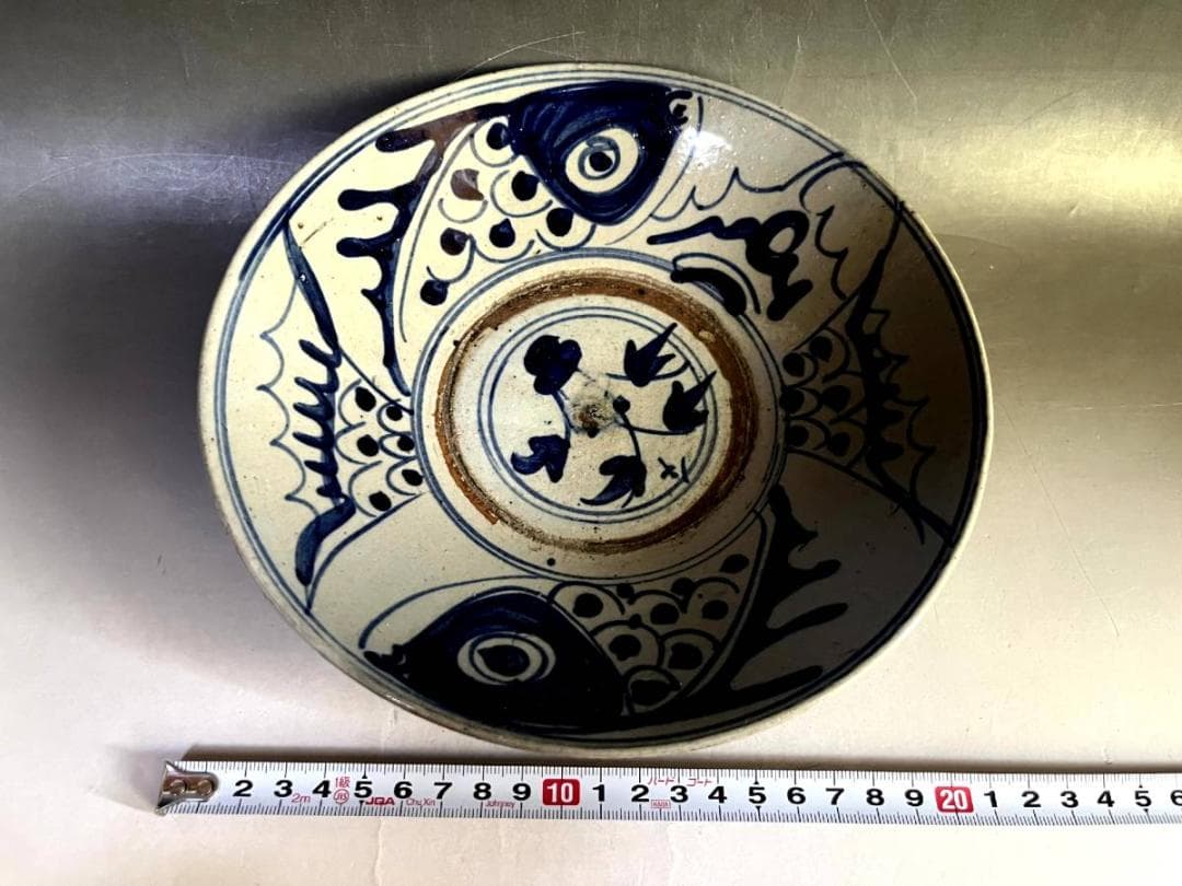 皿■支那皿 染付魚紋 青華 古い飾り皿 古玩 唐物 中国 古美術 時代物 骨董■