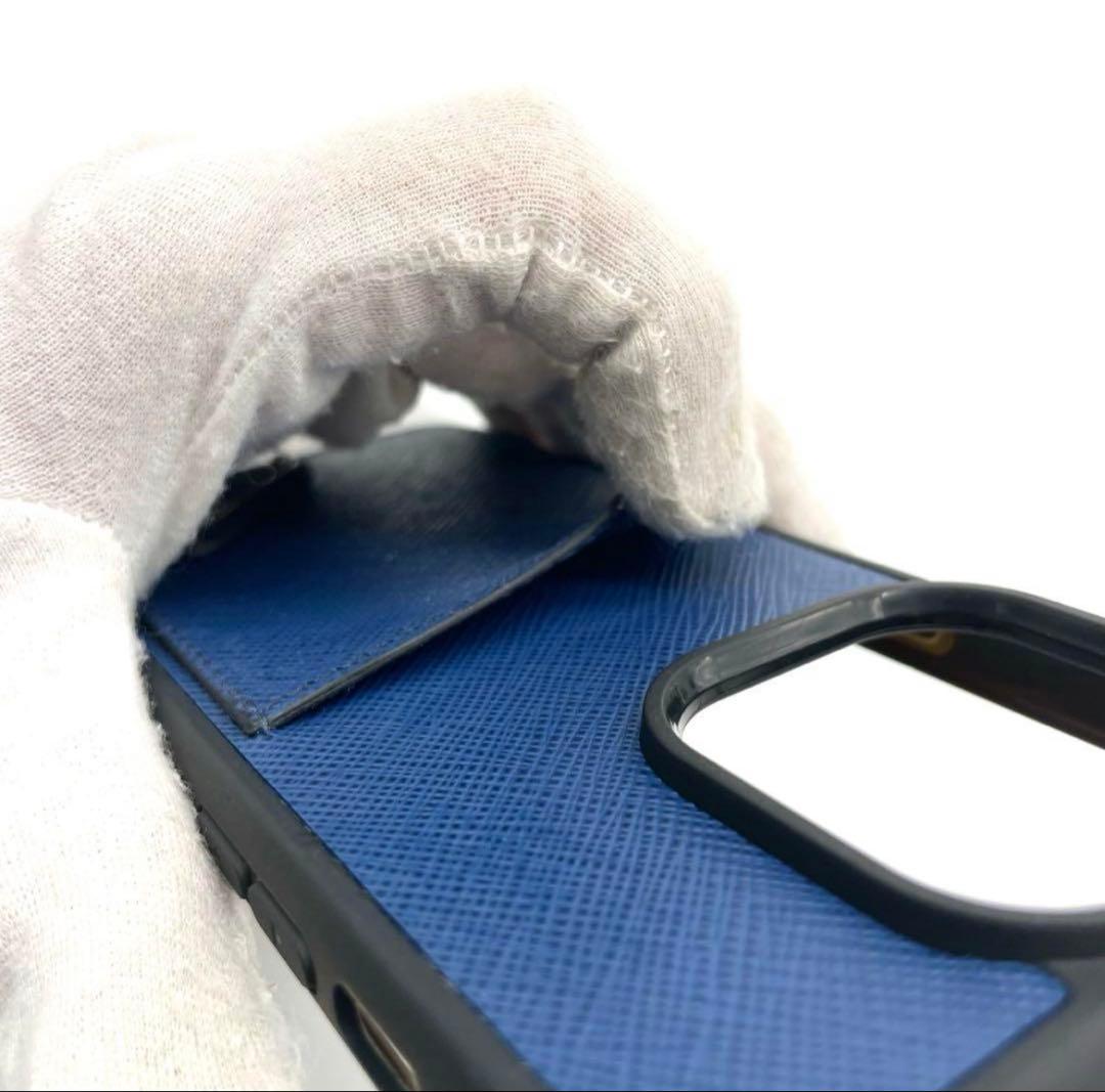 ✨プラダ iPhone14pro ケース 三角ロゴ レザー ブルー