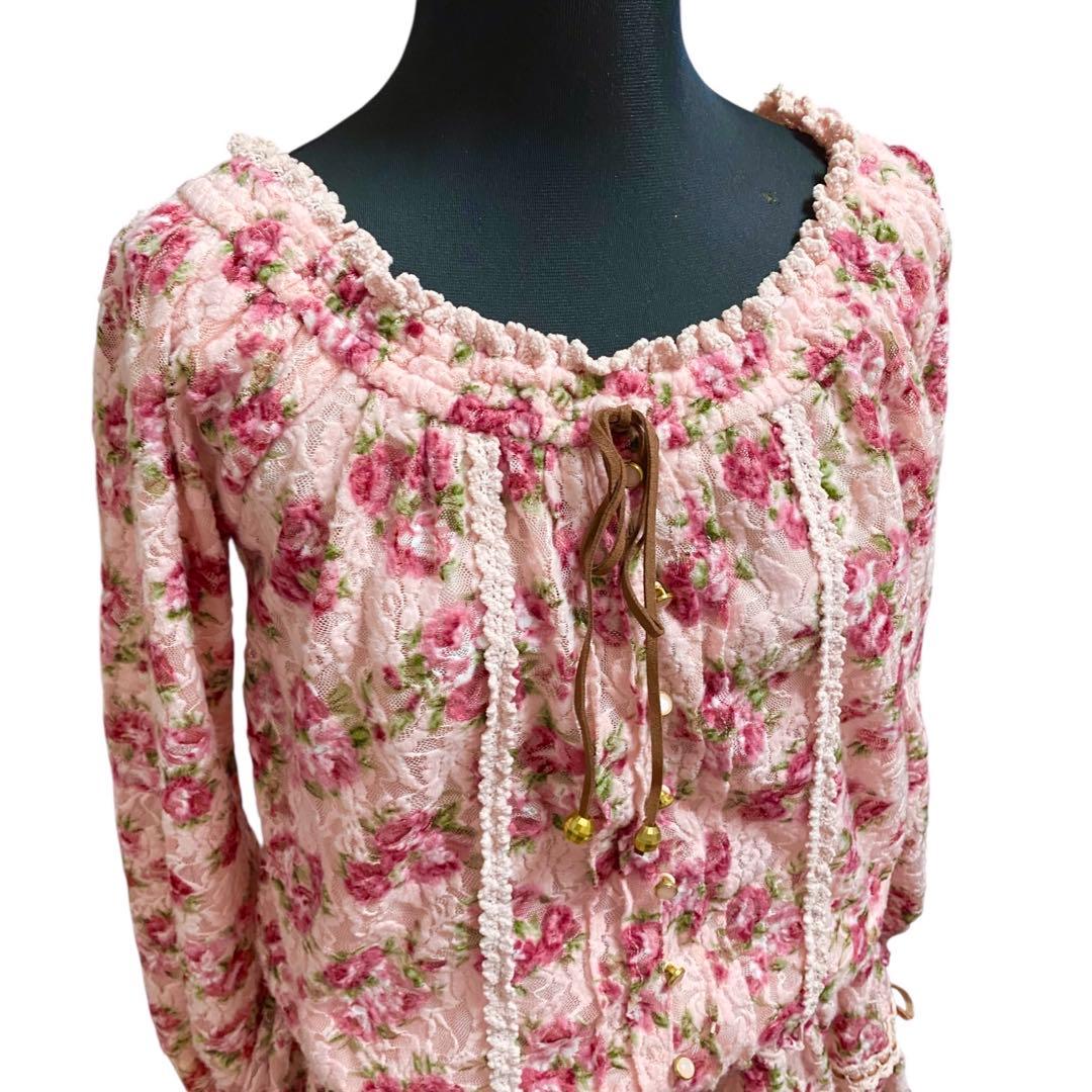 Y2K LIZLISA オフショル花柄レースワンピ リボン 姫ギャル 平成ギャル