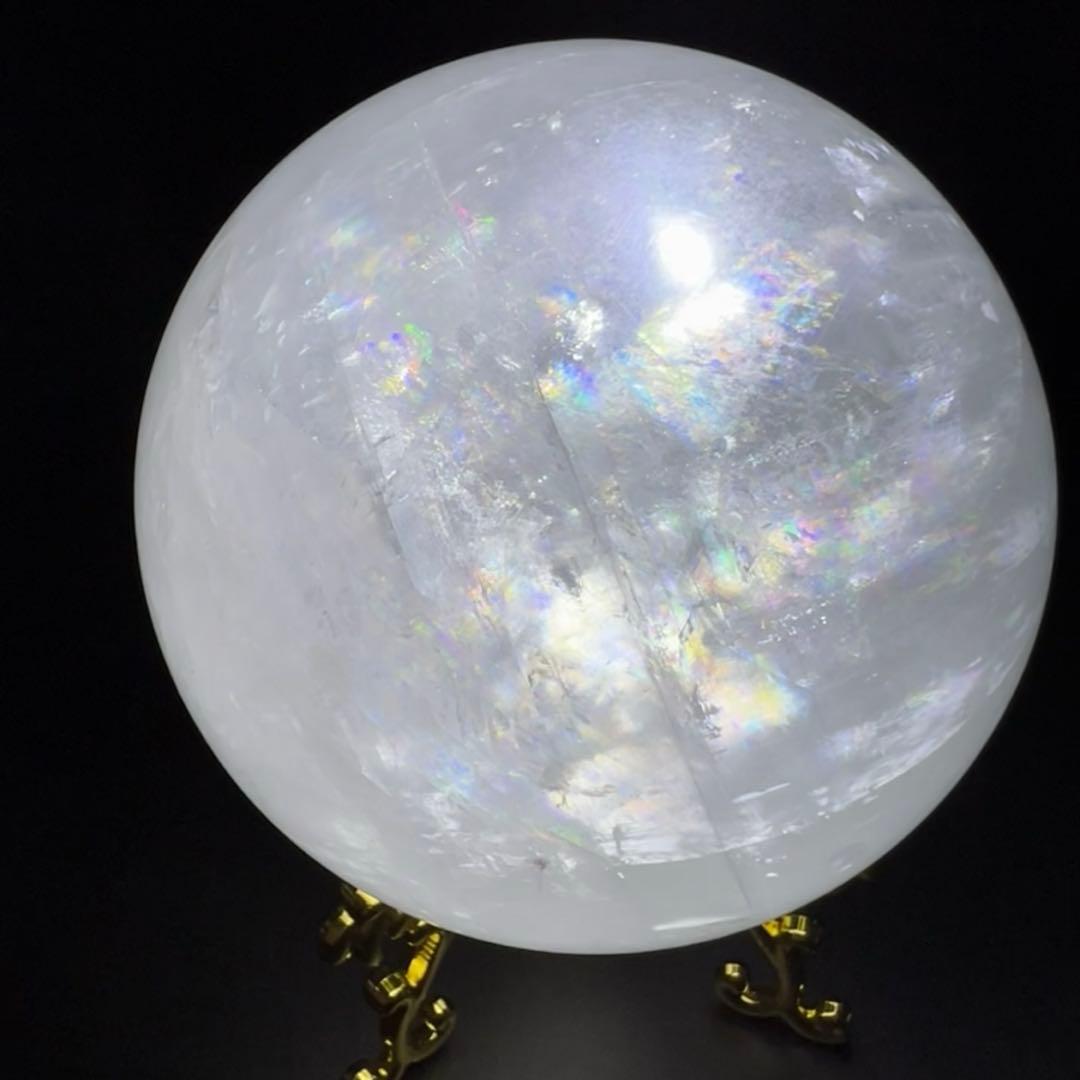 ✳️超美白大宝珠✨美しいレインボー✨極上 ホワイトカルサイト 丸玉 天然石 他1点