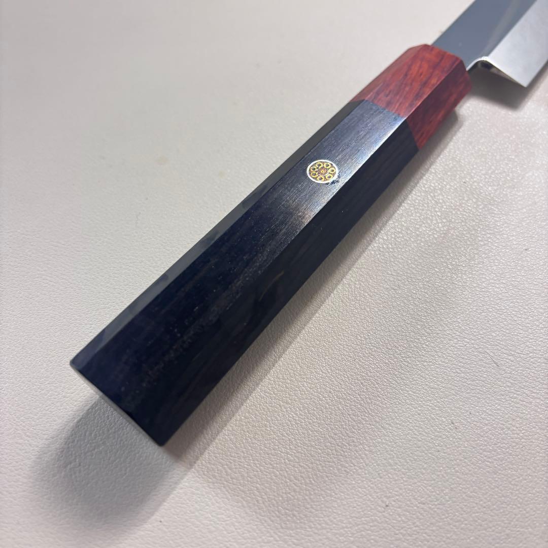 270mm 切付柳刃包丁 鏡面 黒檀紫檀八角柄 刺身包丁 全鋼「鞘」