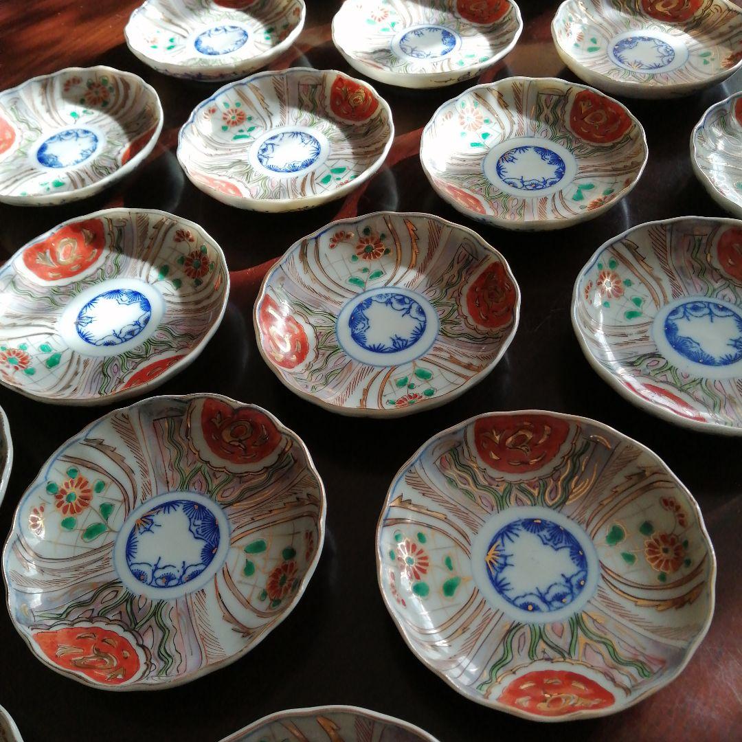 美濃焼　染付金彩錦小皿　19枚　12.4cm　大正期