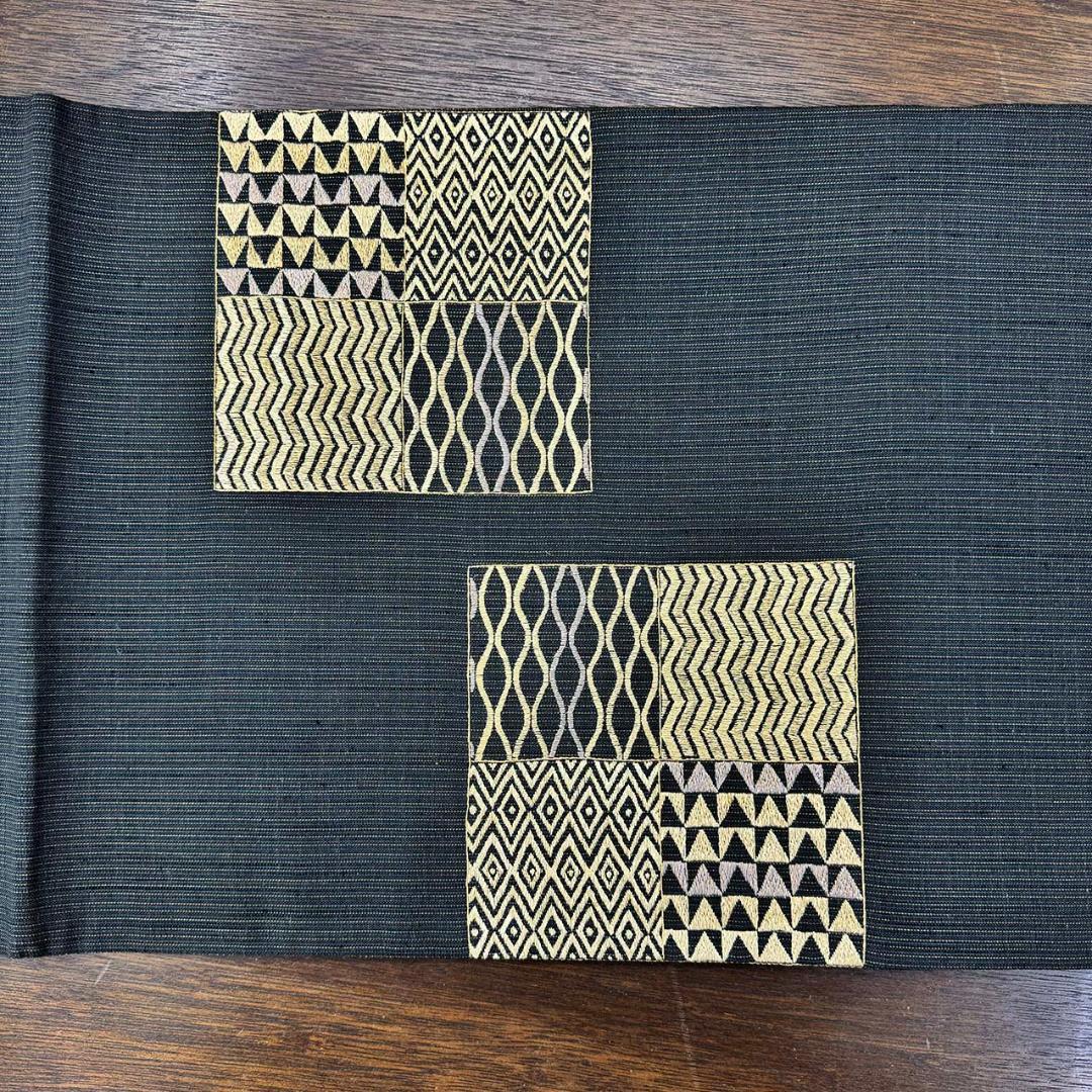 きものヱビス■ 帯 京都 名門 西陣 勝山織物 かつやま 手織り 正絹 紬 黒地