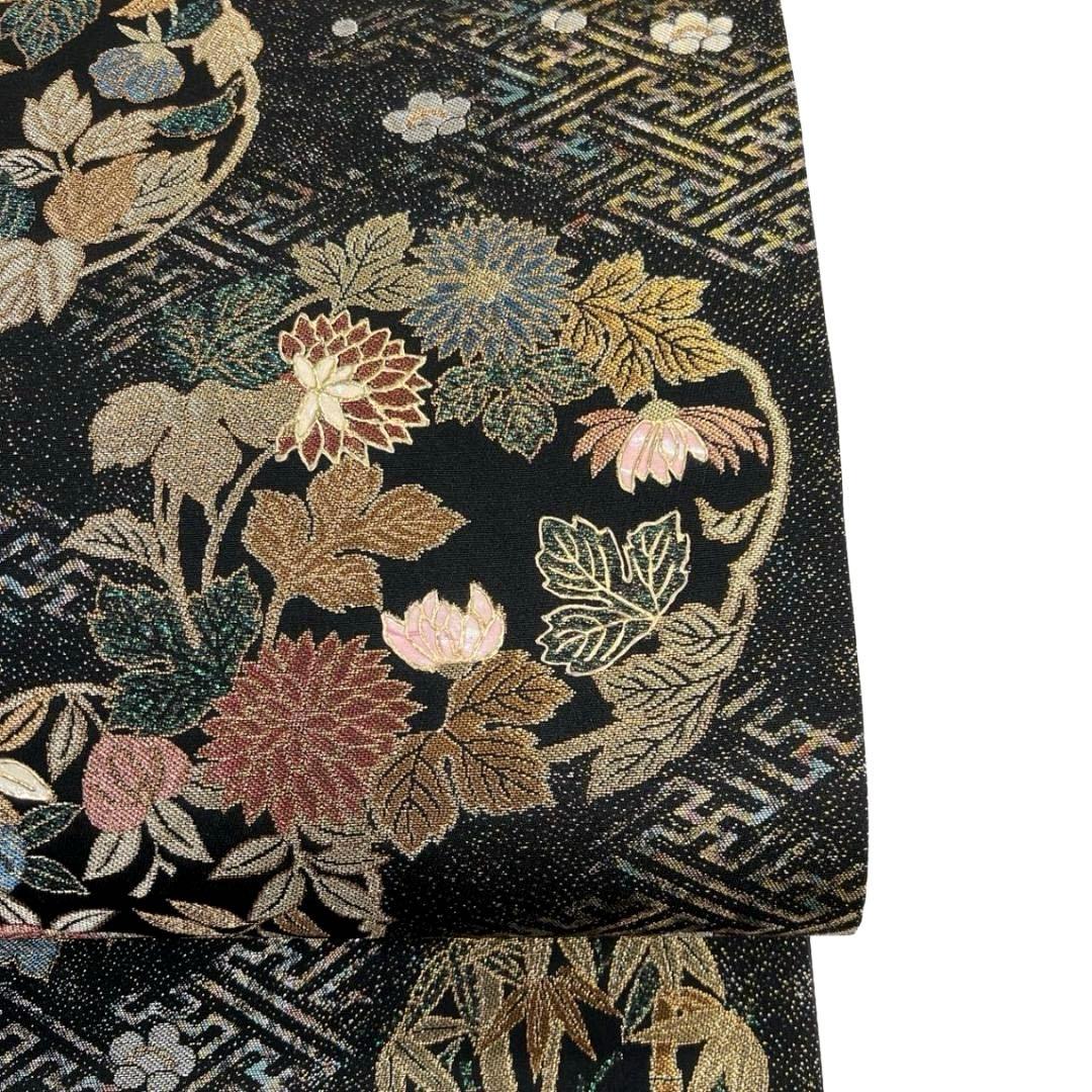 未着用　螺鈿細工　紗綾形　花紋　花模様　袋帯　着物　032a p