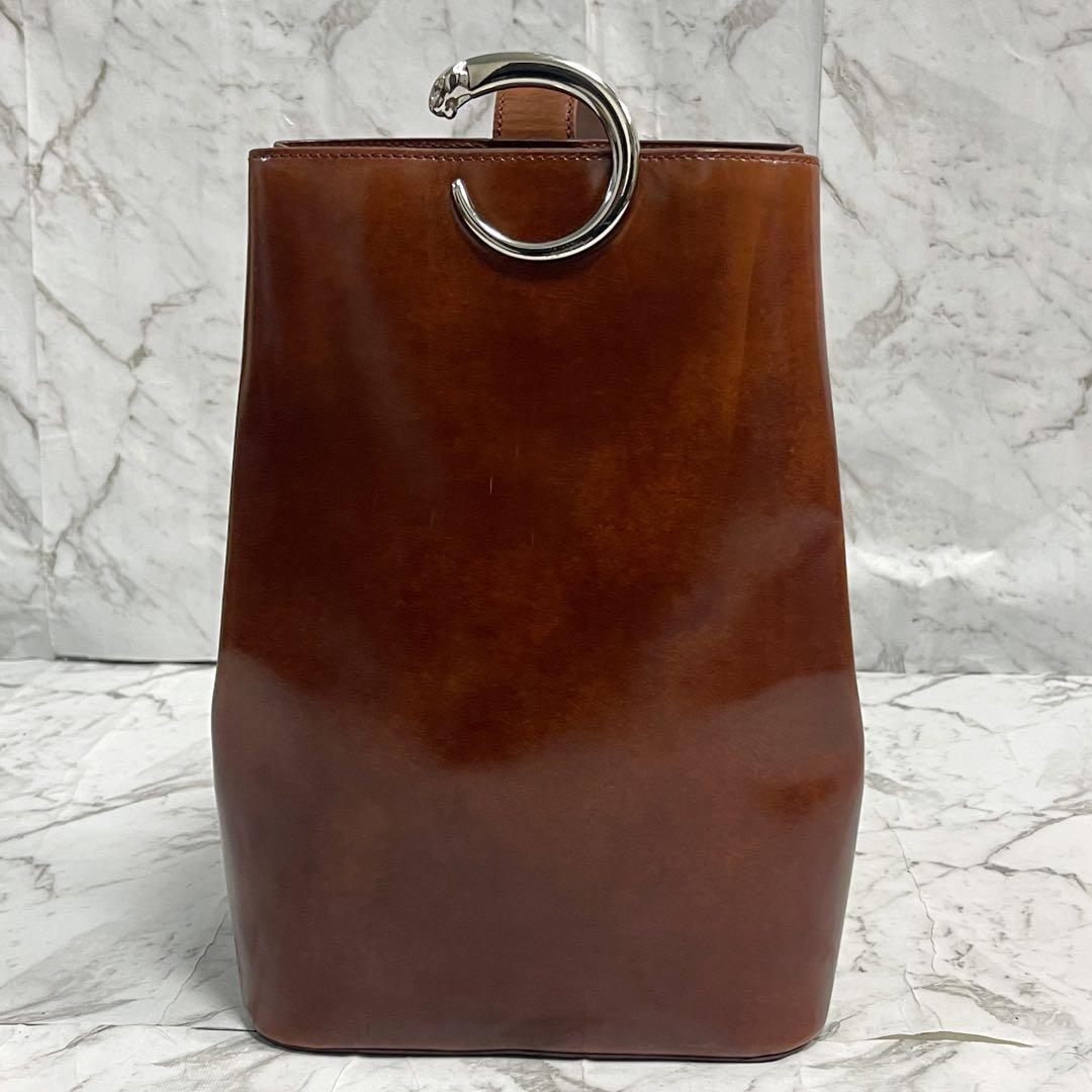 美品　カルティエ　パンテール　ボディバッグ　パンサー金具　レザー　斜め掛け　茶色