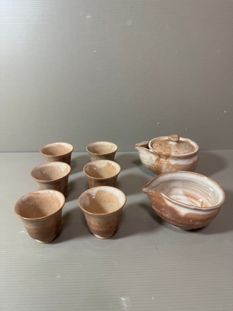 2865 萩焼　茶器セット　宝瓶1客　湯冷し1客　湯呑6客　未使用