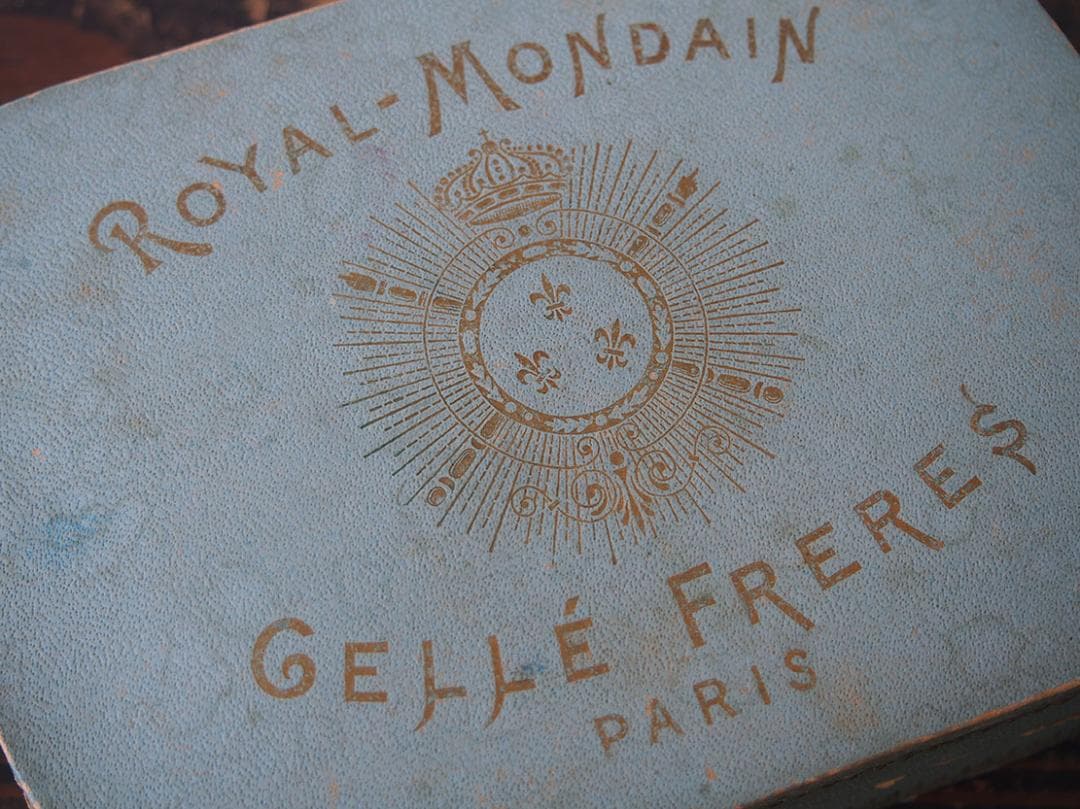 フルール・ド・リス 古い紙箱 19世紀 パリ 小物入れ カルトナージ/K384