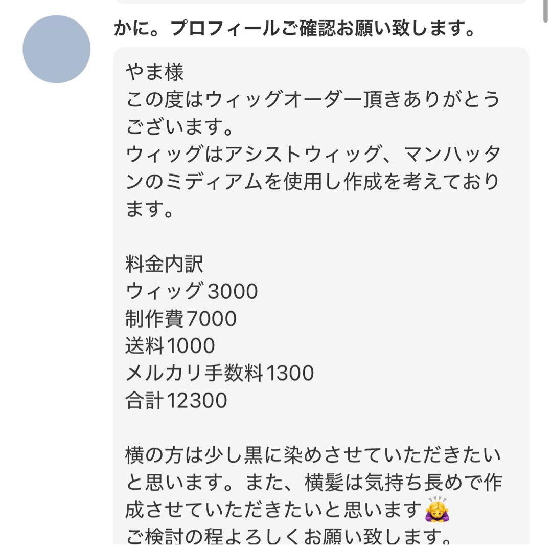 やま様 ウィッグオーダー 2月中