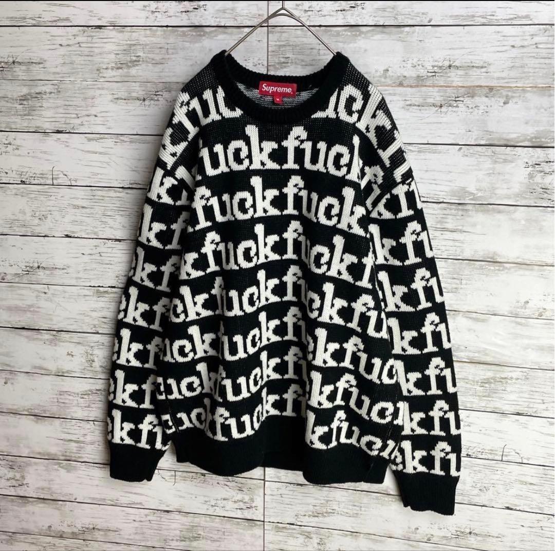 1289 UU【人気デザイン】シュプリーム☆fuck総柄 ニットセーター 美品