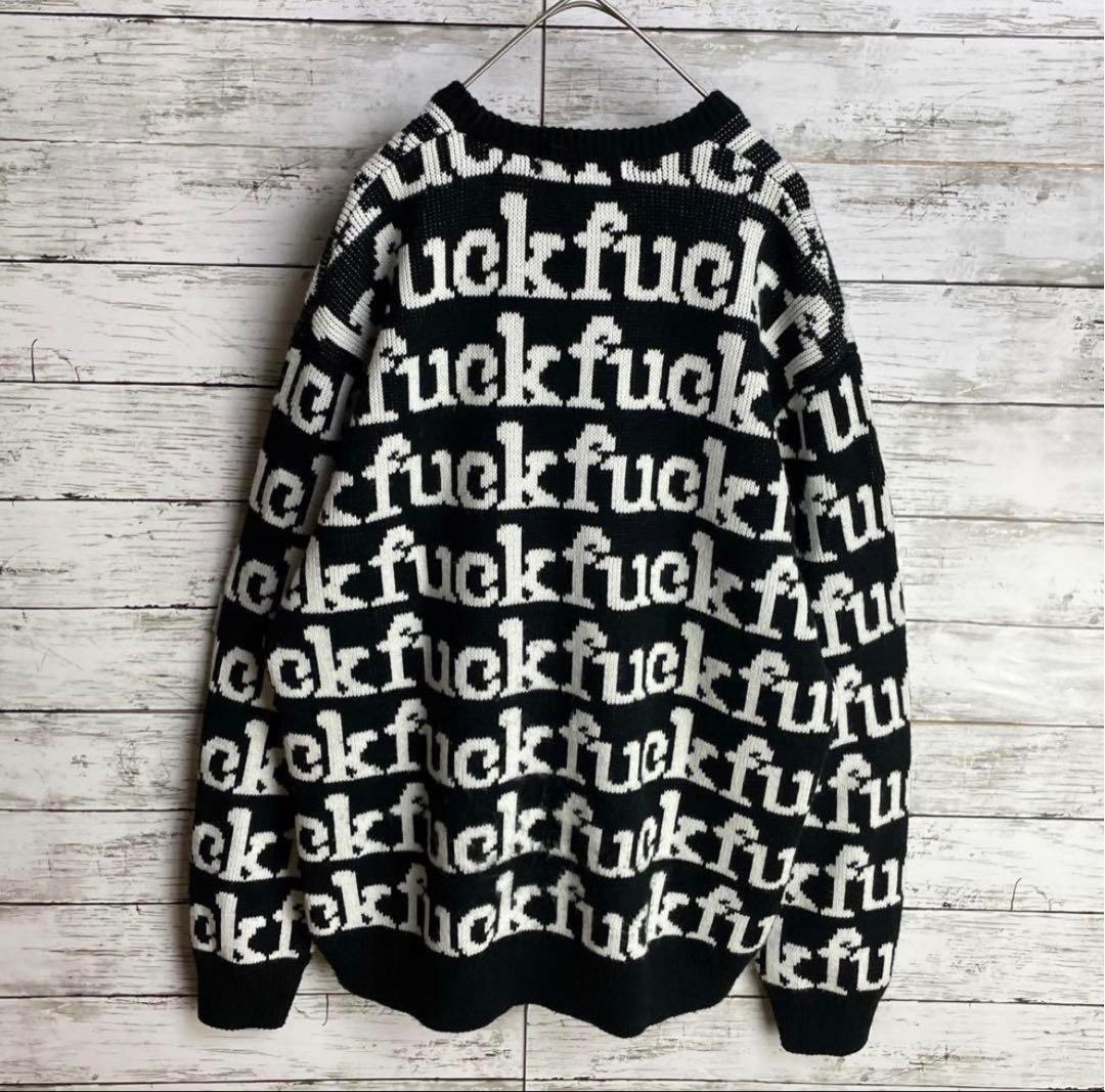 1289 UU【人気デザイン】シュプリーム☆fuck総柄 ニットセーター 美品