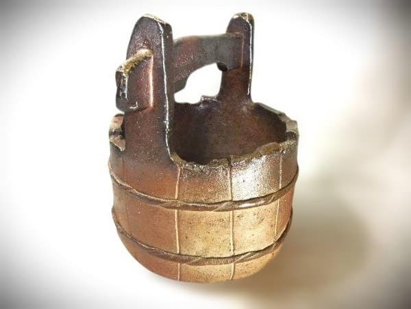 備前焼 佐藤苔助 手桶花入 焼き締 逸品 共布 共箱