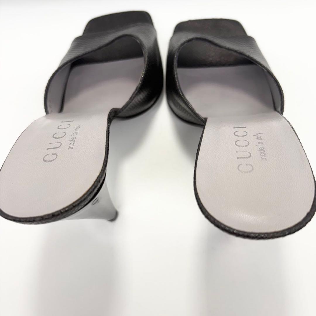 グッチ 未使用級 ミュール サンダル リザード 黒36(約23cm) 靴