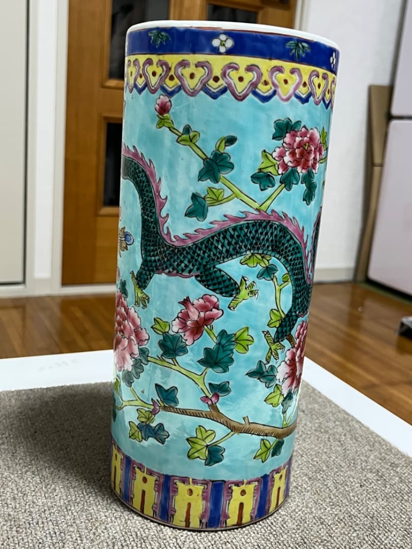 中国美術 大清同治年製 帽筒陶器 龍鳳呈祥 年代品 骨董