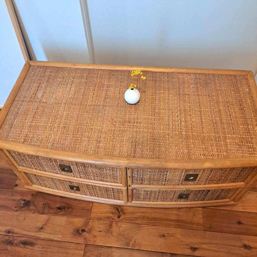 【アンティーク】籐 ラタン サイドボード チェスト ローボード 4杯 古道具