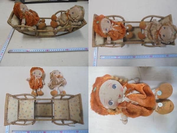AKa6891　シーソー椅子？付　古い人形セット　当時物