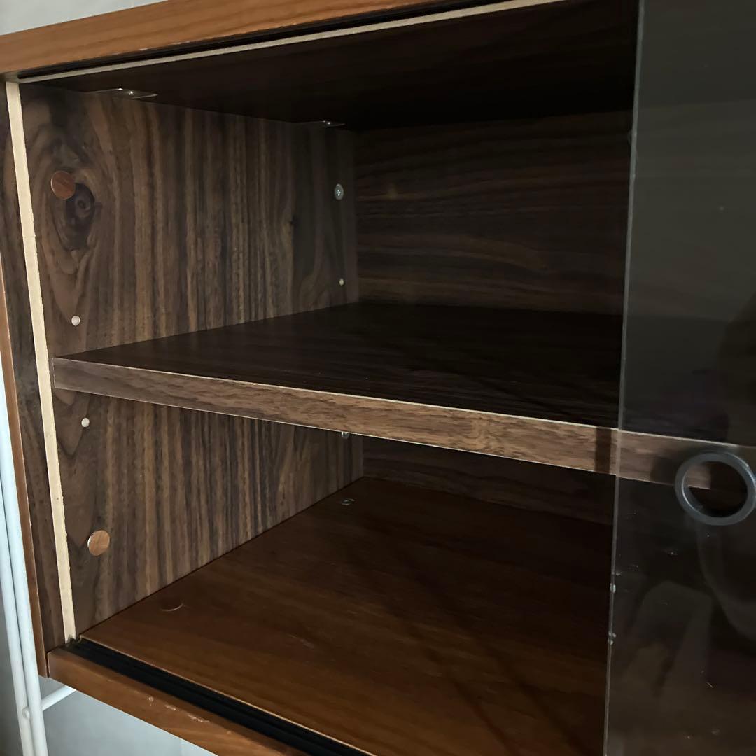 お値下中！無印良品スチールユニットシェルフ ウォールナット材ガラス扉付組み立て済