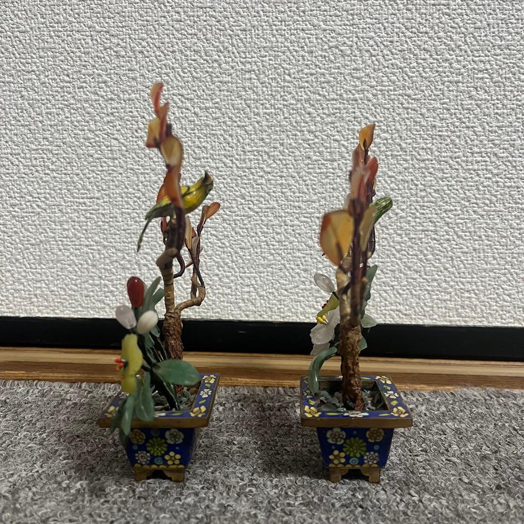 中国美術 古玩 七宝焼　玉石 瑪瑙 翡翠 彫刻 盆栽置物