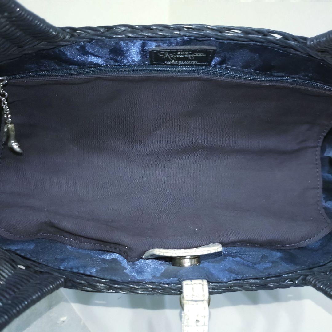 ✨美品✨銀座かねまつ　ラタン かごバック　ネイビー × ホワイト