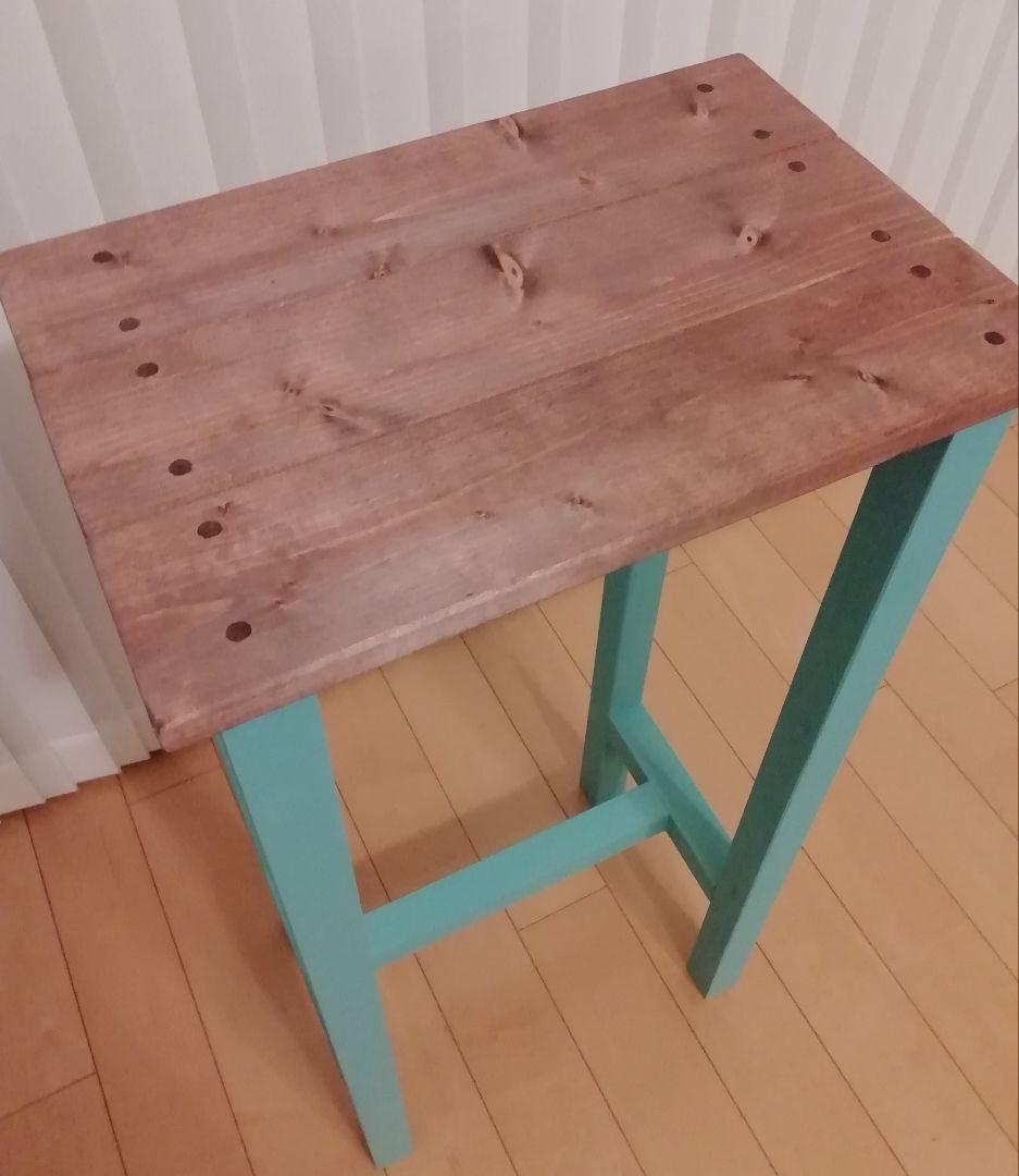 ハンドメイドテーブル/ハイテーブル/飾り棚/ミストグリーン【送料込み】