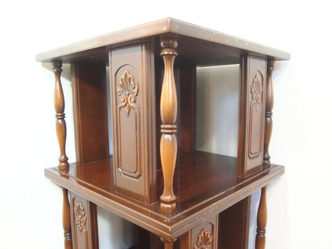 【良品】徳田家具 TOKUDA アンティーク調 キャスター付ブックスタンド/本棚