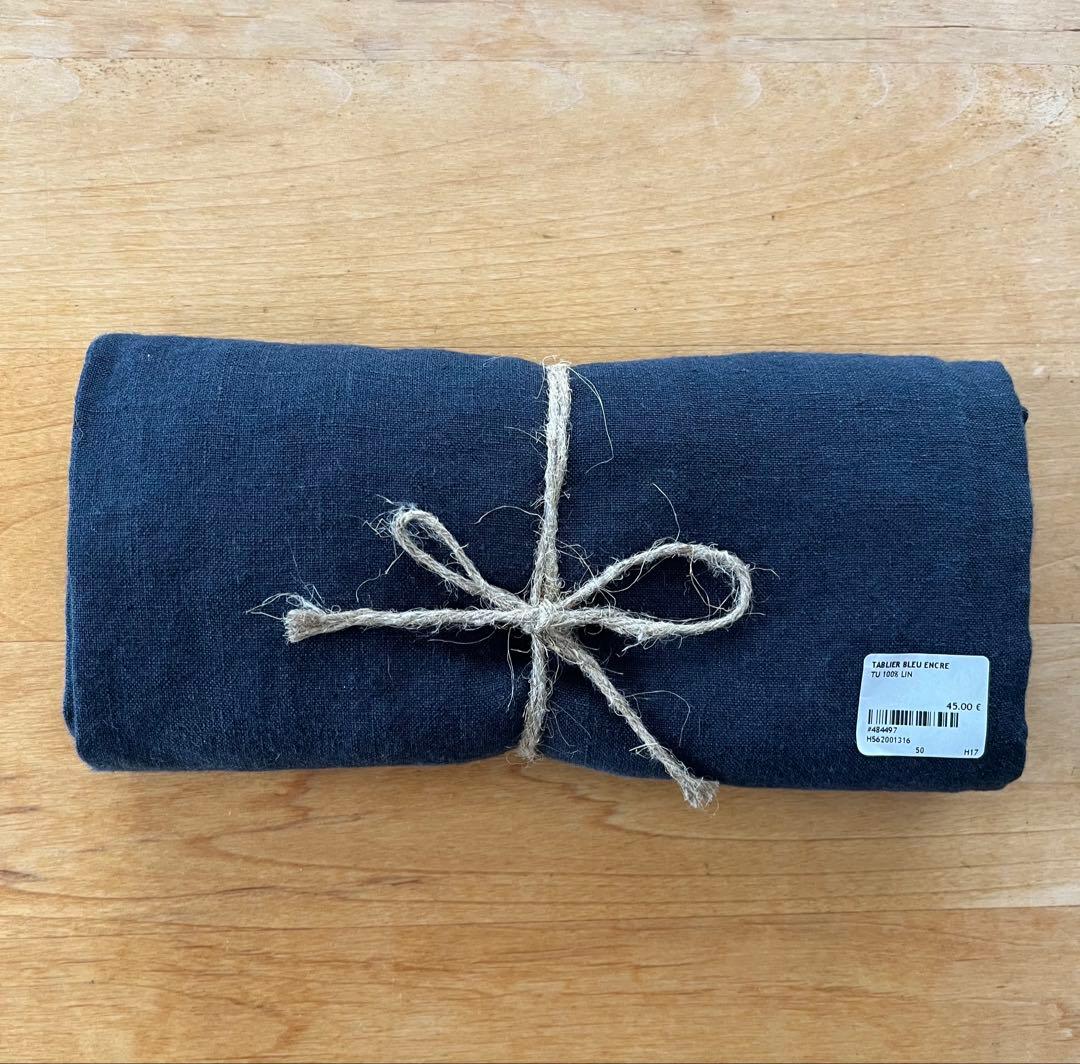 【新品未使用】メルシー　merci リネン　エプロン　ネイビー