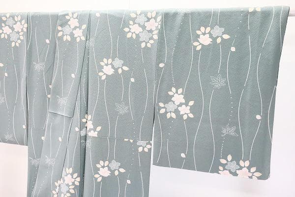 ★専用★未使用品 小紋 縮緬地 くすんだ青緑 立涌文身丈163cm 袷 お洒落