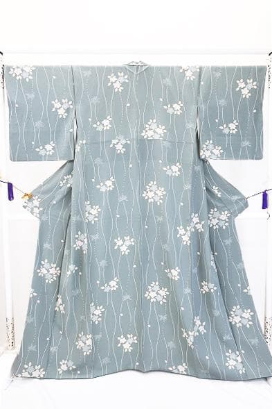 ★専用★未使用品 小紋 縮緬地 くすんだ青緑 立涌文身丈163cm 袷 お洒落