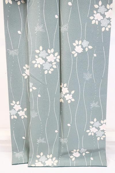 ★専用★未使用品 小紋 縮緬地 くすんだ青緑 立涌文身丈163cm 袷 お洒落