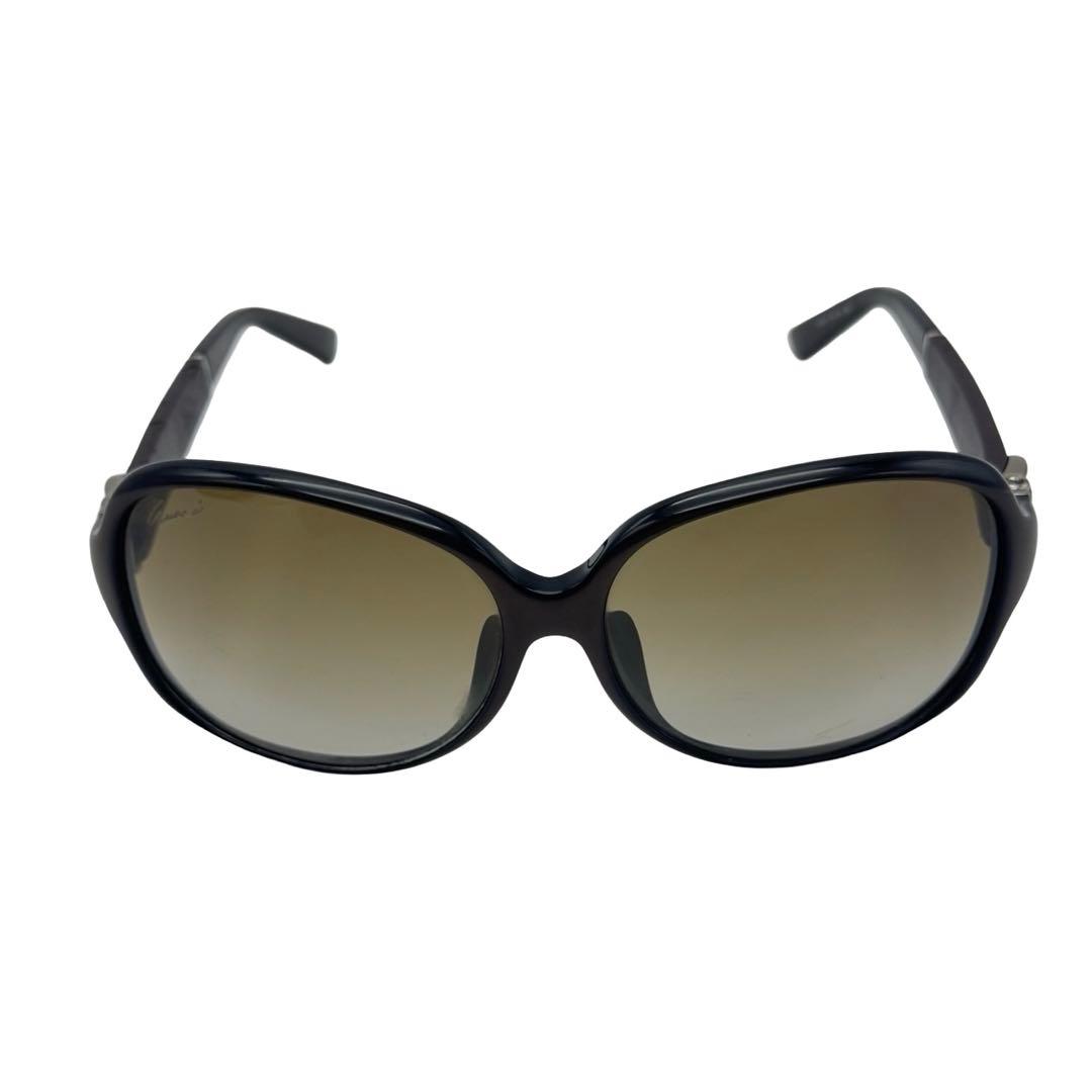 GUCCI グッチ サングラス ブラウン 銀 樹脂×レザー レディース メンズ