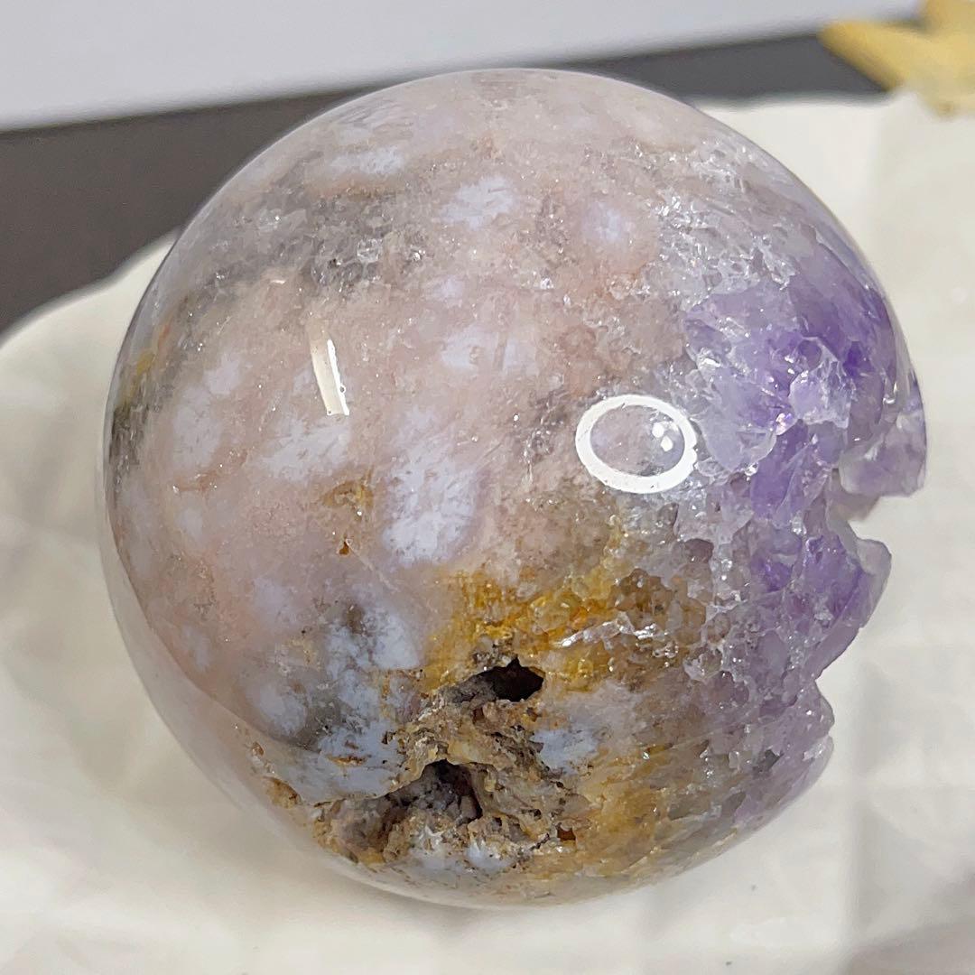 大! 天然石 ジオード アゲート ピンクアメジスト 共生 スフィア パープル