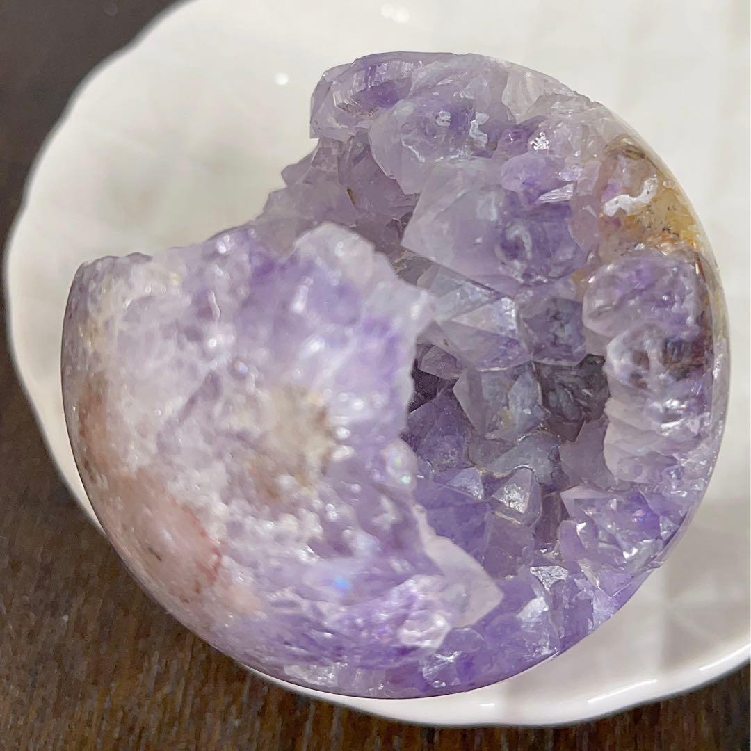 大! 天然石 ジオード アゲート ピンクアメジスト 共生 スフィア パープル