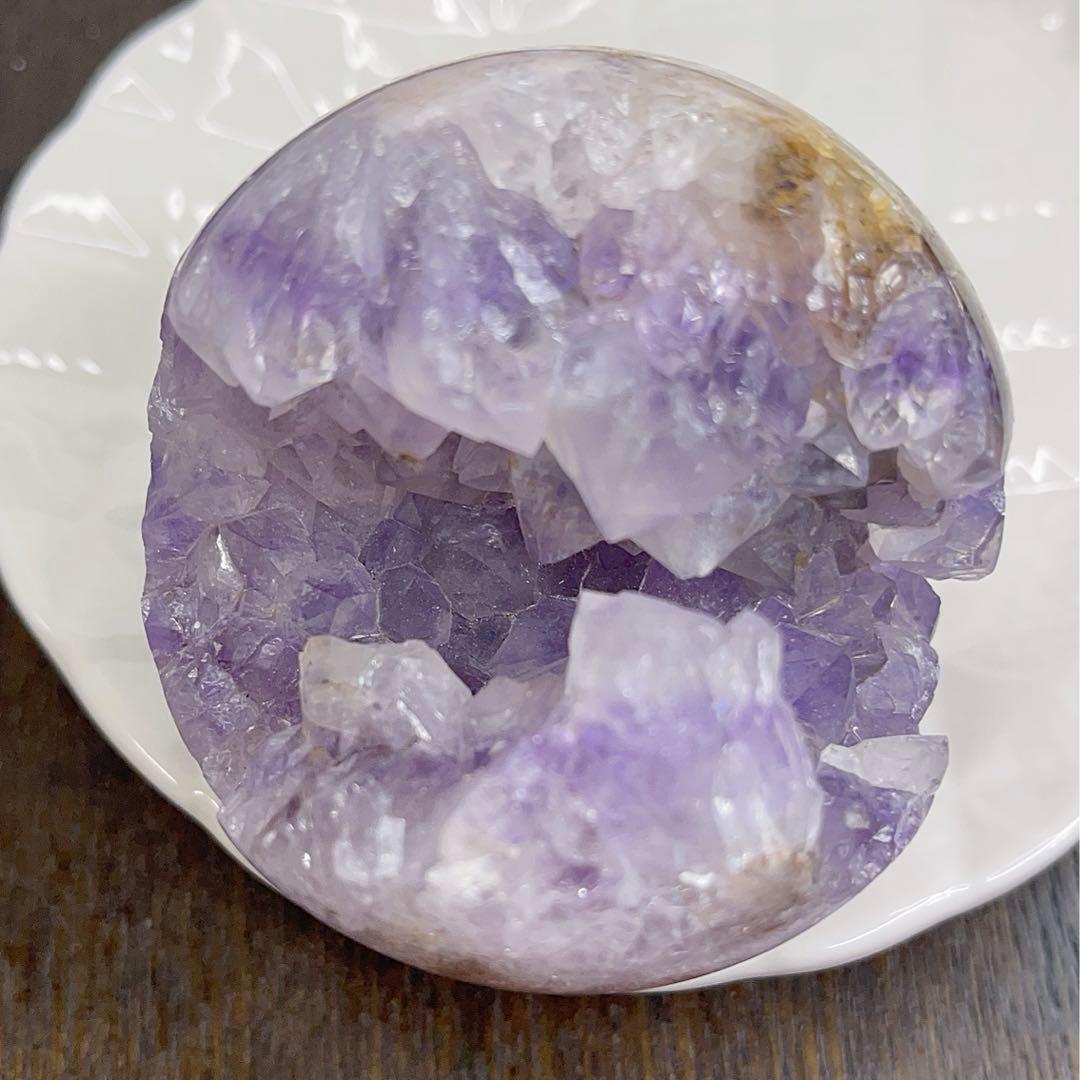 大! 天然石 ジオード アゲート ピンクアメジスト 共生 スフィア パープル