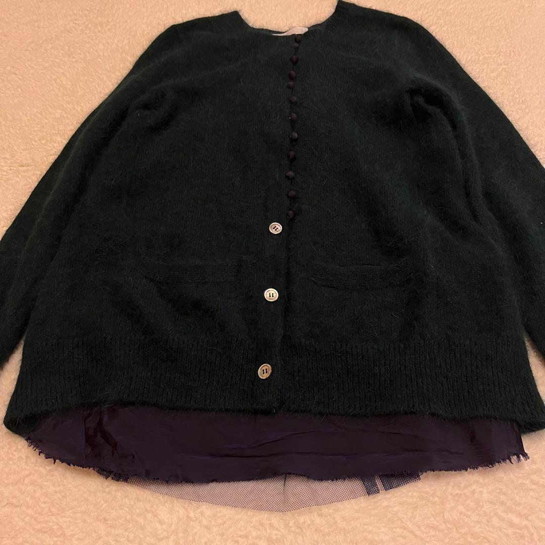美品　sacai luck アンゴラ混 カーディガン 深グリーン 異素材