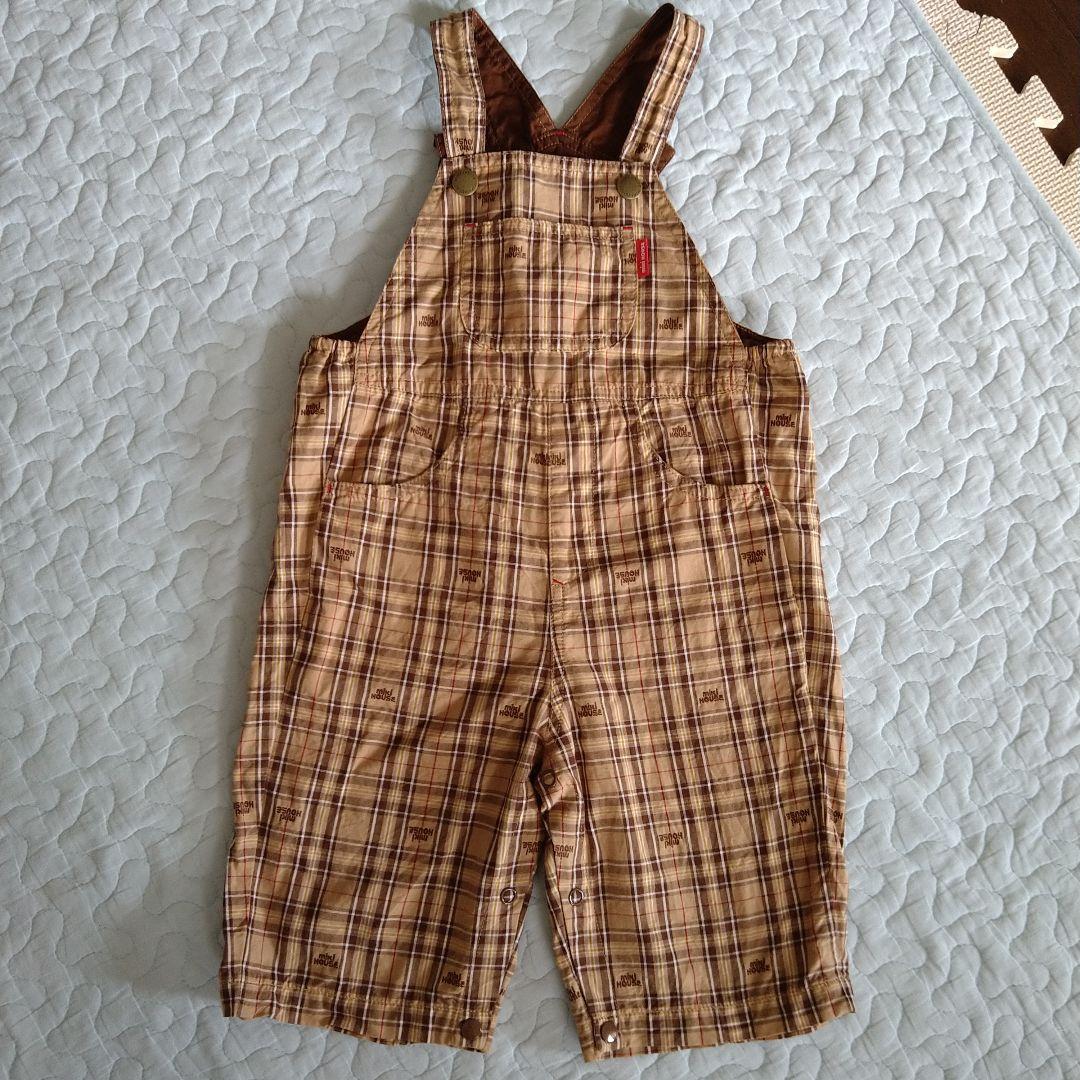 美品　ミキハウス　６分丈　オーバーオール　チェック　日本製　現行品　90 100