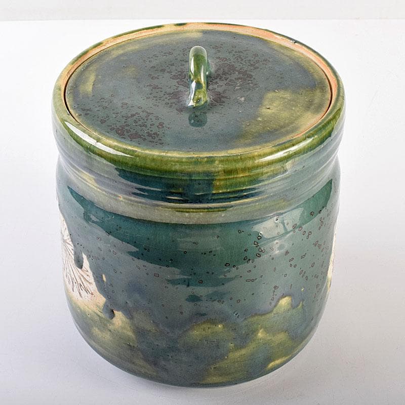 北大路魯山人作　織部焼　青織部　花文　水指　荒川豊蔵極め箱　M　R7589B