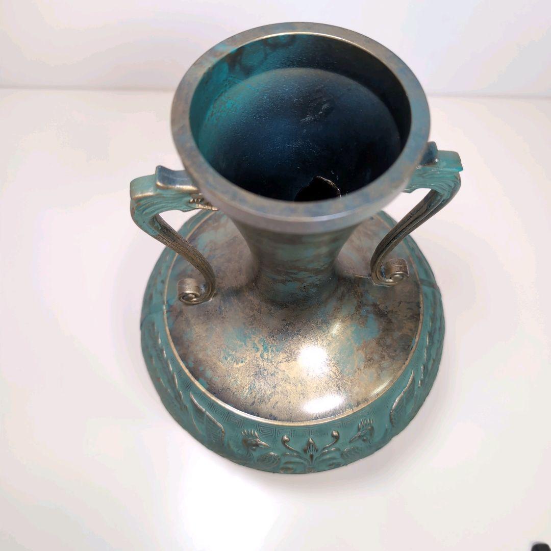 高岡銅器 青銅花瓶 龍の持ち手付き