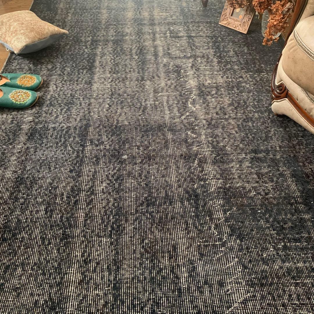 超大判　トルコヴィンテージラグ　ブラックネイビー　263×140 オーバーダイ