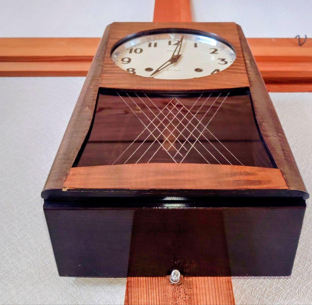 〈完動・美品〉SEIKO　21日巻き箱型ゼンマイ振り子時計　昭和レトロ古時計