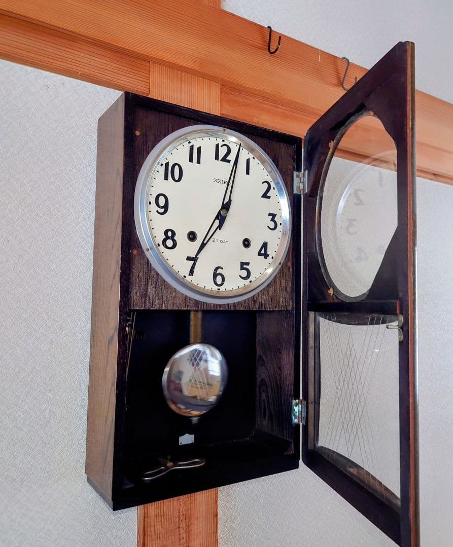 〈完動・美品〉SEIKO　21日巻き箱型ゼンマイ振り子時計　昭和レトロ古時計