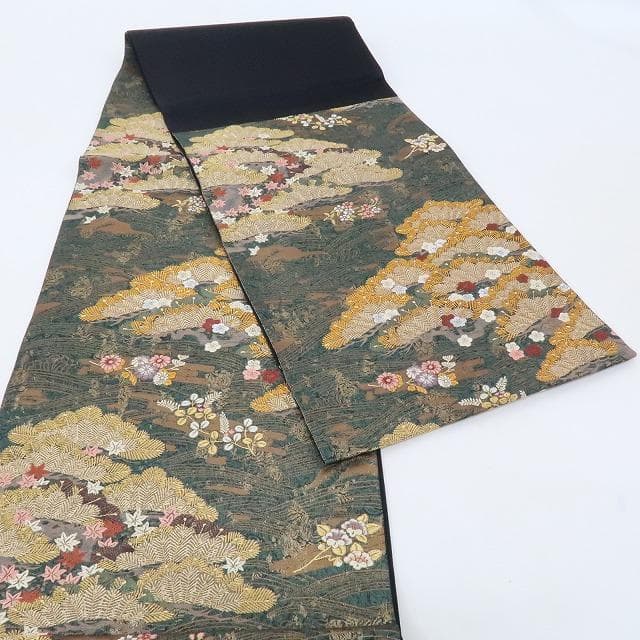 新品 正絹 着物“波に乗って舞い上がる松に梅、花筏☆”袋帯 L-20