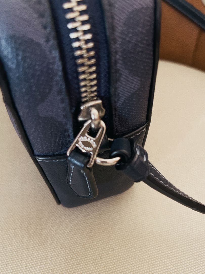 美品　COACH コーチ ショルダーバッグ シグネチャー柄 ダークブルー