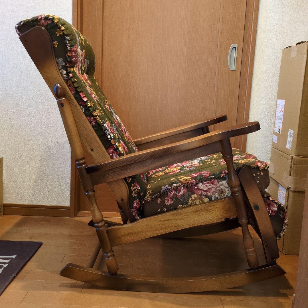 ビンテージ　東洋家具製　ロッキングチェア　オットマン付き　花柄　TOYO