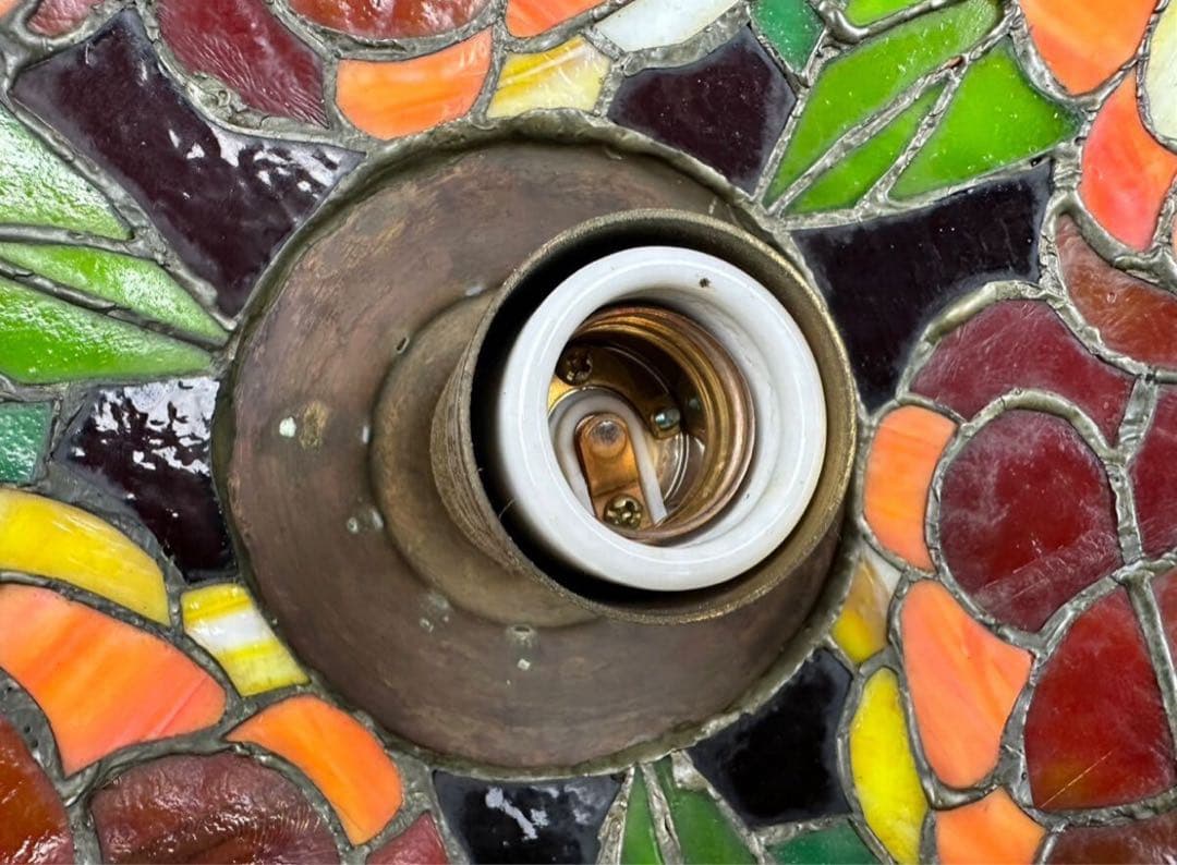 昭和レトロ ステンドグラス ランプ 照明 高級 真鍮 工芸硝子 本物